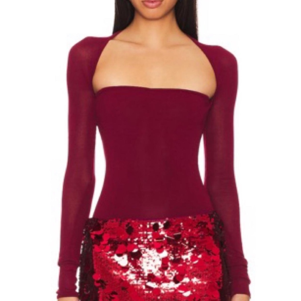 NBD Burgundy Long Sleeve Bodysuit